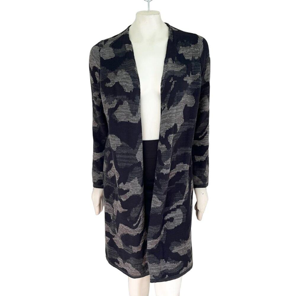 APT.9 Long Shimmer Cardigan in Camouflage  Open Front Long Sleeve  SZ L
